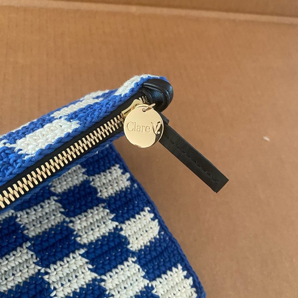 Clare V. Foldover Clutch "Cobalt/Cream Crochet Checker" - Picture 7 of 7
